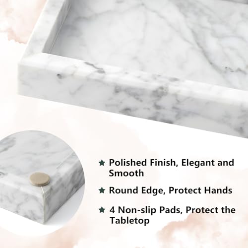 Image of Real Natural Marble Tray for Bathroom, Vanity, Kitchen and Desktop, Rectangle Genuine Marble Stone Tray for Jewelry, Cosmetics, Candles, Lotion, Perfume and Home Decor, 12 inchx5 inch Size