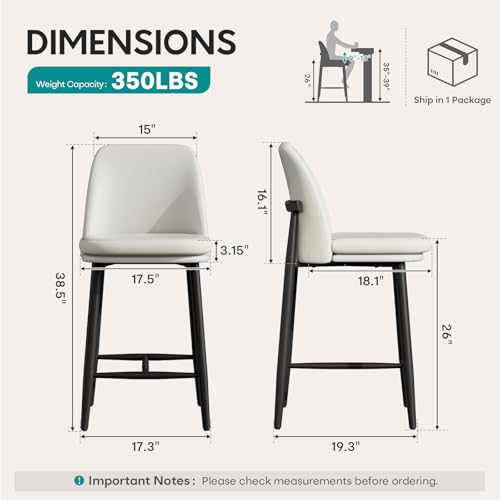 Image of GXJ White Counter Height Bar Stools Set of 2, Dual Textured Seats