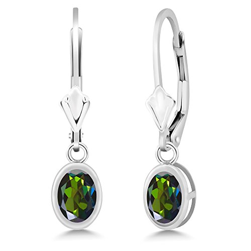 Gem Stone King 1.90 Ct Oval Forest Green Mystic Topaz 925 Sterling Silver Dangle Earrings