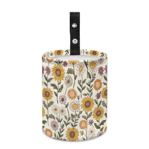 Image of Car Trash Can - Sunflower Floral,Portable,Collapsible Back Seat, Front Console, Floor, or Hanging Headrest Waste Basket