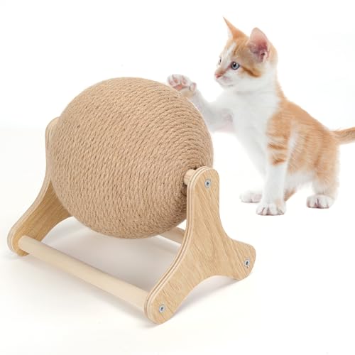 Outamateur Cat Scratcher Ball Toy Sisal Cat Scratching Ball with Stable Stand Interactive Exercise Toy for Small Pet Interactive Exercise and Play
