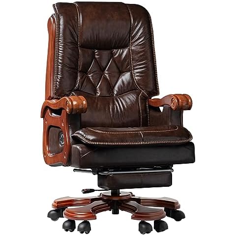 Kinnls Evan Massage Office Chair with Footrest Genuine Leather Vintage Managerial Executive Chair Fully Reclining with Solid Wood Handrail,Adjustable Tilt Back Angle (Massage Chair-Coffee) Cover