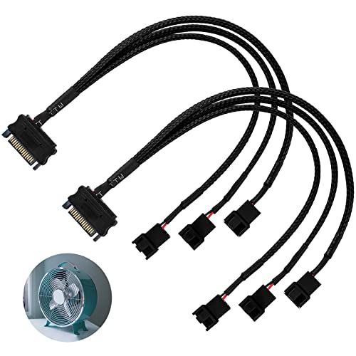 Bubuyun 2 Stück Kühler Lüfter Adapter Kabel 15-Pin SATA Stecker auf 3 Pin/4Pin 3-Wege Konverter 12V PWM-Anschluss Y-Stromkabel Schwarz Splitter Kabel für Computerkühler (30cm)