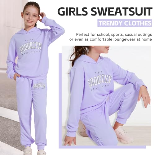 Image of Kids Girls Outfits 2 Piece Letter Print Hoodie Sweatshirt and Jogger Sweatpants with Pockets Clothing Sets for Girls