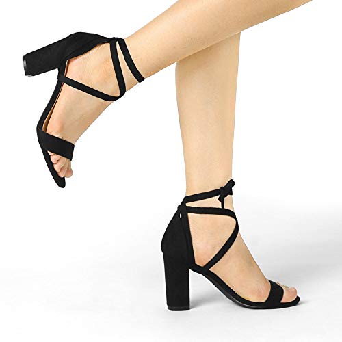 Allegra K Women's Lace Up and Ankle Strap Chunky Heel Sandals2