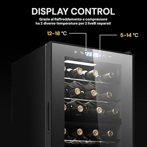 Wintem Cantinetta Vino Refrigerata Elegante - Doppia Temperatura Personalizzabile, Frigorifero Termoelettrico con Display LED Touchscreen | Capacità 28 Bottiglie 82L - Regalo di Natale - immagine 5