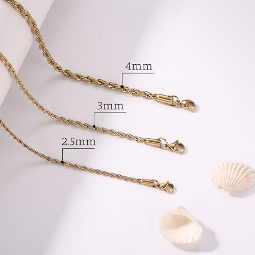316L Stainless Steel Twist Chain for Men Women 2.5mm/3mm/4mm Wide Braided Twist Chain Necklace Silver/Gold/Black Twist Rope Chain Jewelry for Men Women 16-30 Inches Braided Twist Rope Chain2