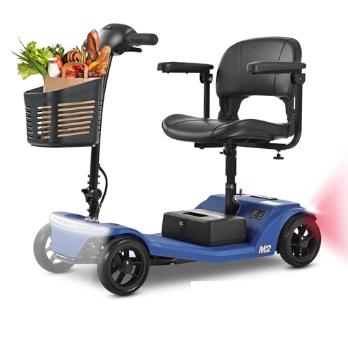 4 Wheel Mobility Scooters for Seniors Adults 400 lbs Capacity,Portable Folding Heavy Duty Power Electric Wheelchair for Travel,Foldable Compact Mobile Motorized Scooter,w/Basket,15 Miles (Blue ')