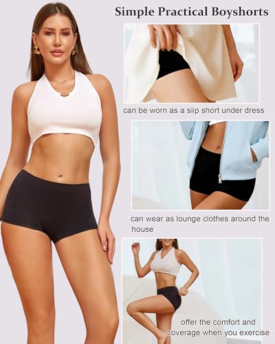 Image of ALL OF SHE Boy Shorts Underwear for Women Full Coverage Boxer Briefs Soft Seamless Panties Lingerie Under Dress Booty Shorts
