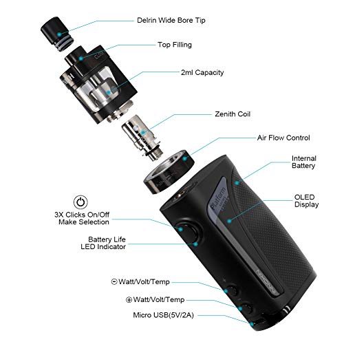 Innokin-iTaste-Kroma-A-Zenith-Kit-E-Cig-Box-Mod-VWTC-6-75W-Power-Atomizer-Refillable-Tank-Zenith-Coil-2000mAh-Battery-OLED-Screen-ULBRE-Cleaning-Cloth-Electronic-CigarettesVape-Pen-SetBlack