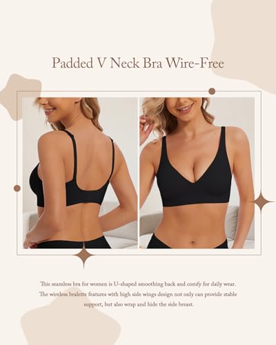 Image of Deep V Bra Padded Bralettes for Women 2 Pack - Low Cut Bras for Deep V Neck Wireless Push Up Bralette Comfort A-D Cups