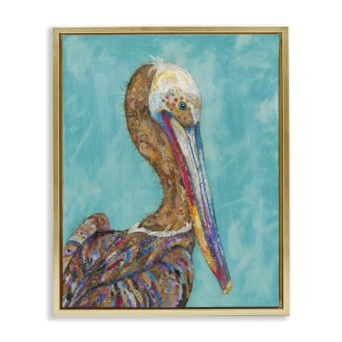 Pelican Collage Nautical Bird, 17 x 21 Inch Canvas in Floater Frame