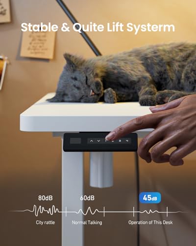 Image of FEZIBO L Shaped Electric Corner Standing Desk, 55x32 inch Home Office & Computer Height Adjustable Table with 4 Memory Height Settings, Ergonomic Sit and Stand Desk with Splice Board, White Top