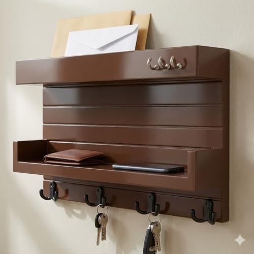 Key Holder for Wall Decorative, Wooden Key Rack Mail Sorter Organ...
