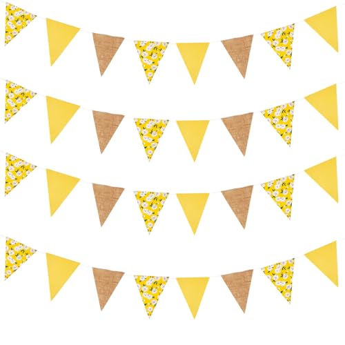 Image of Zwiebeco 39Ft Yellow Daisy Flowers Fabric Pennant Banner Vintage Burlap Triangle Flag Retro Bunting Party Decoration for Birthday Engagement Wedding Bridal Baby Shower Rustic Village Home Garden Decor
