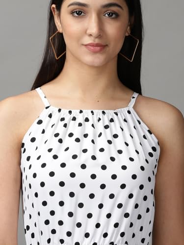Image of SHOWOFFFF Women Printed Fit and Flare Casual Dress | Halter Neck Sleeveless Cotton Dress for Womens | Maxi Dress for Women's