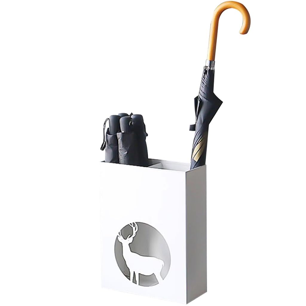 Porte-parapluie en fer forgé blanc design cerf creux, l'élégance contemporaine d'intérieur