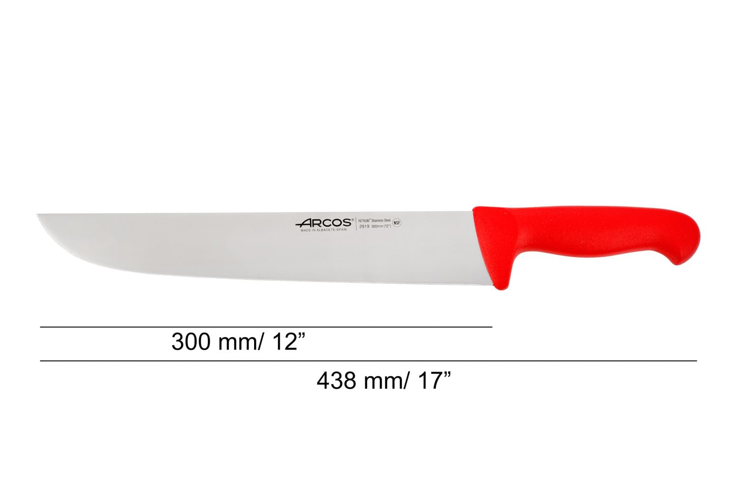 Arcos Coltello da Macellaio in Acciaio Inossidabile Nitrum – Ideale per Carne, Manico in Polipropilene, Sistema di Identificazione Colore per Uso Prolungato e Pesante – Rosso, Serie 2900