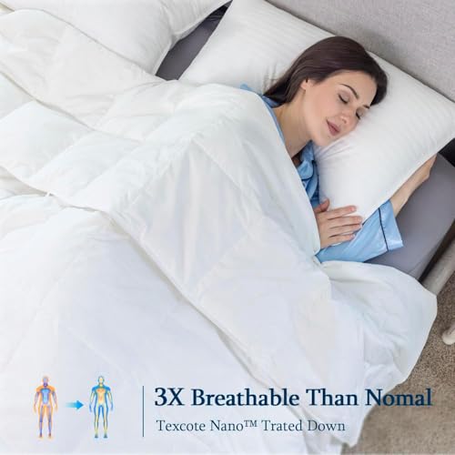 Image of Globon White Summer Down Comforter /Blanket Queen Size, Lightweight Duvet Insert for Hot Sleepers, Noiseless & Extra Soft Shell,14OZ,750 Fill Power, with Ties, Solid White