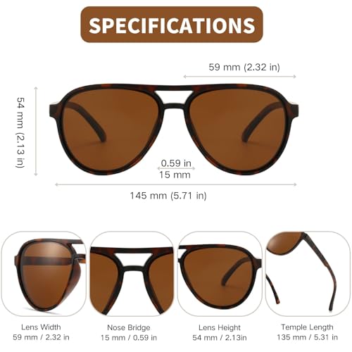 Image of Freckles Mark Classic Aviator Polarized Sunglasses for Men Women Double Bridge Retro 70s 80s Glasses Coloful Shades