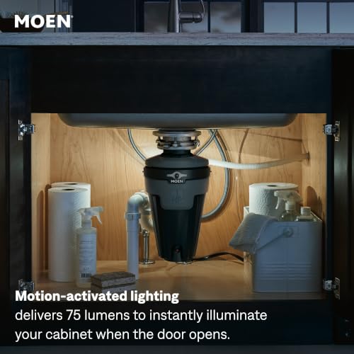 Image of Moen Chef Series 1 HP Continuous Feed Lighted Garbage Disposal with Sound Reduction for Under Sink, Power Cord Included, EXL100C
