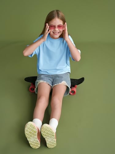 Image of Girls Athletic Oversized Crop Tops Kids Drop Shoulder Short Sleeve T Shirts Workout Tees 5-14 Years