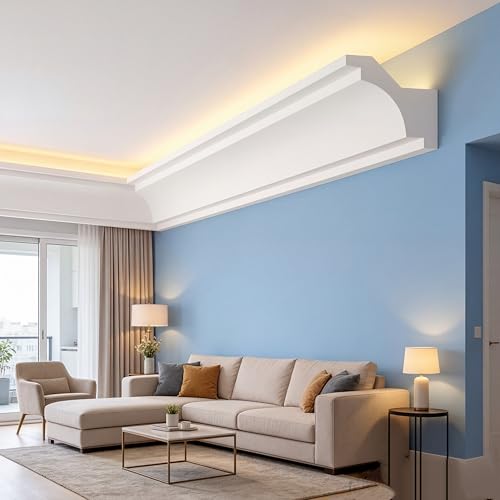 10 Pack 47.24(Total 39.4 Ft) Ceiling Crown Molding with LED Duct Kit LED Trim Moulding Strip for Seamless Ambient Accent Lighting(Rear Groove)