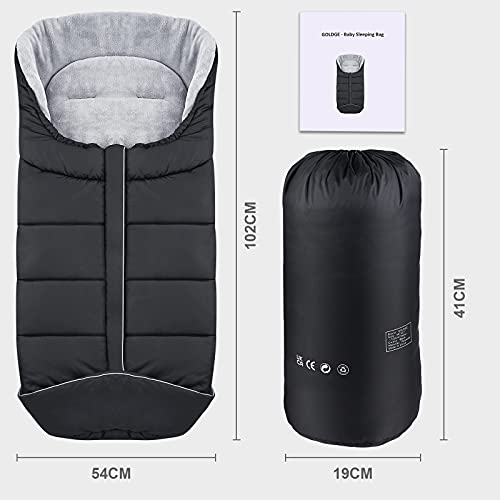 Baby Fußsack für Kinderwagen Winter Fußsack Wasserdicht Winddicht Anti Rutschschutz Winter Fußsack Buggy Universal Fußsack mit Korallenvlies für Babyschale Sportwagen Buggy （Schwarz + Grau）