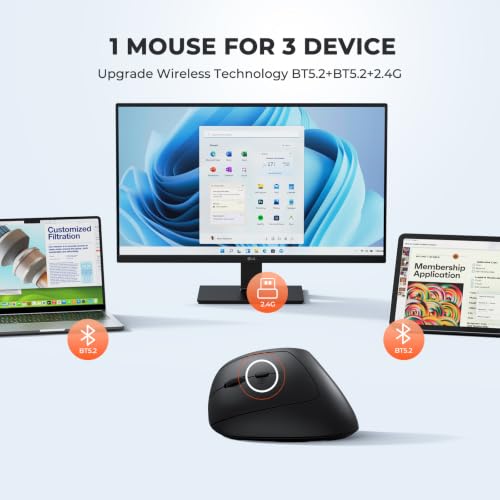 Image of MEETION Left-Handed Ergonomic Mouse, Wireless Mouse, Bluetooth Vertical Rechargeable Mice, 4 Adjustable DPI 800-2400, Bluetooth 5.2+5.2+USB Mouse for Windows /Mac, for Laptop /PC /iPad Bk