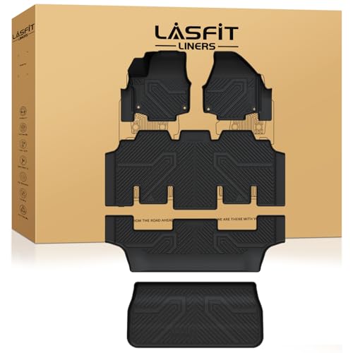 LASFIT Floor Mats for Chrysler Pacifica 2017-2026 (No Hybrid) All-Weather TPE Floor Liners & Trunk Cargo Mats Accessory for Pacifica/Voyager 7-Seater