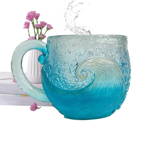 Tazas de café de vidrio | Contenedor de té de 12 onzas | Taza de agua de vidrio con temática de mar - para cafetería, bar, whisky, refrescos, cerveza, vino y licor