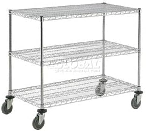 Adjustable Chrome Wire Shelf Cart, 3 Shelves, 800 Lb. Capacity, 36L x 24W x 40H