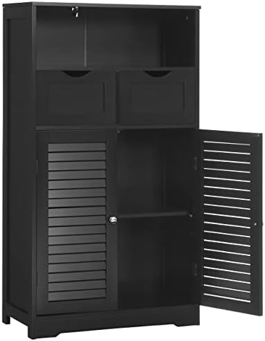 WEENFON Bathroom Cabinet, Storage Cabinet with 2 Drawers & 2 Shutter Doors, Free Standing Floor Cabinet with Adjustable Shelf, for Living Room, Hallway, Home Office, Black
