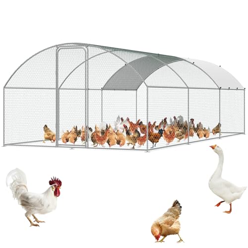 VEVOR Large Metal Chicken Coop with Run, 9.8x19.3x6.5 ft Walk-in Chicken Runs for Yard with Cover, Doom Roof Hen House with Security Lock for Outdoor and Backyard, Farm, Duck Rabbit Cage Poultry Pen