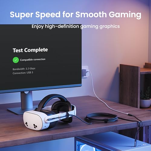 Image of KIWI design Link Cable with Charging 16FT Compatible with Meta Quest 3s Quest 3 Quest 2 /Pro /Pico 4 Accessories and PC /SteamVR, USB 3.0 to USB C Link Cable with 5Gbps Super Speed, for Extended Gameplay