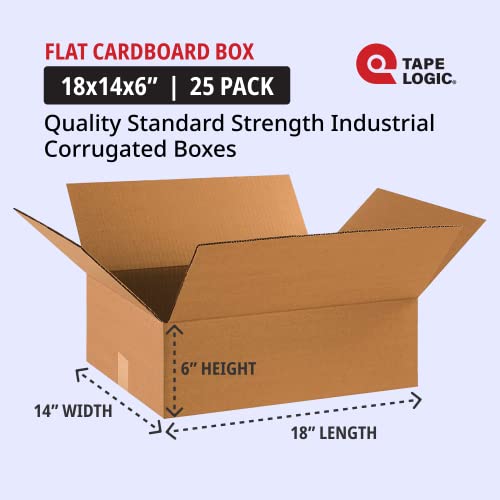Image of TAPE LOGIC 18 x 14 x 6 Corrugated Cardboard Boxes, Flat 18 inchL x 14 inchW x 6 inchH, Pack of 25 | Shipping, Packaging, Moving, Storage Box for Home or Business, Strong Wholesale Bulk Boxes