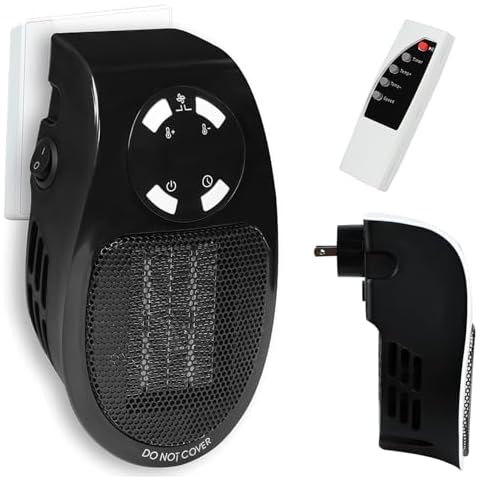 500W Smart Space Electric Fan Heater, Wall Outlet Electric Space Heater, as Seen on TV with Adjustable Thermostat and Timer and Led Display for Office((Black/1pcs)) Cover