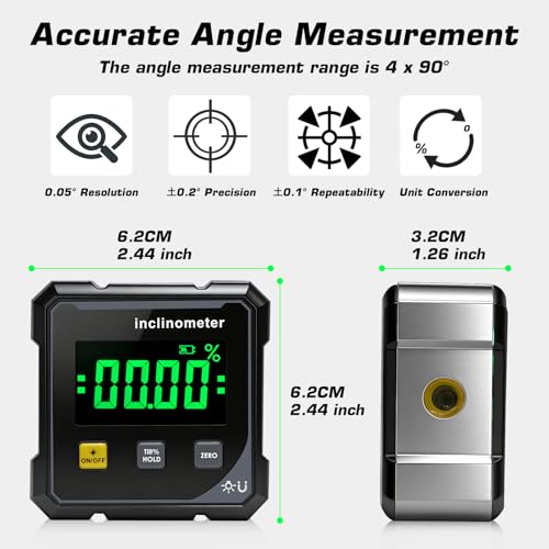 Digitaler Winkelmesser magnetisch Neigungsmesser Laser Inclinometer, Type-C-Ladefunktio, 4 Seitig Magnetisch, IP54-Wasserschutz, Tragbar Elektronische Wasserwaage Bevel Box für Bau, Dekoration, DIY