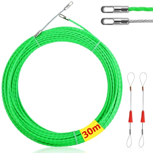 Sonda pasacables, 30 m Extractor de cables para electricista con 2 muelles de guía, 4 mm Sonda Electricista Cable Extractor Cables para dispositivos Threader conducto Rodder (verde)