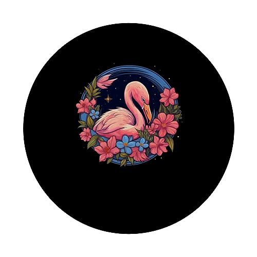 Flamingo Flower Hawaiian Outfit for Flamingo Lovers PopSockets Swappable PopGrip, Black - Image 3