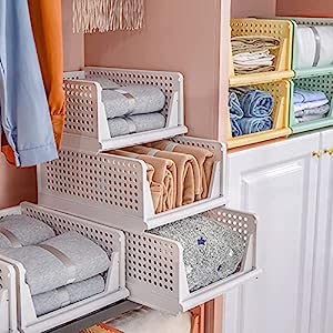 JD FRESH Polypropylene 3 Pieces Wardrobe Organizer for Storage/Foldable & Stackable Closet Basket/Cupboard Organizer for Clothes/Almirah Space Saver(White)