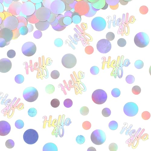 Image of 40th Birthday Confetti for Table Iridescent Birthday Party Decorations for Her Circle Dots Hello 40 Women Forty Years Old Birthday Table Scatters Decor Anniversary Party Supplies 300PC