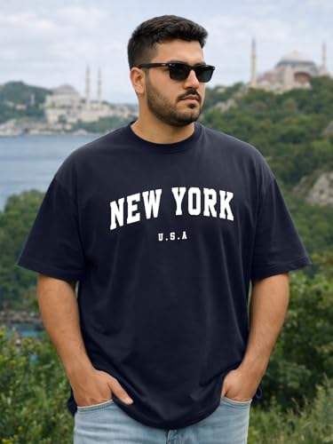 Image of Veirdo Men's Cotton Half Sleeve Plus Size Printed T-Shirts with NY & USA Designs, Stylish Comfortable & Durable Tees, Available in 2XL to 5XL Sizes