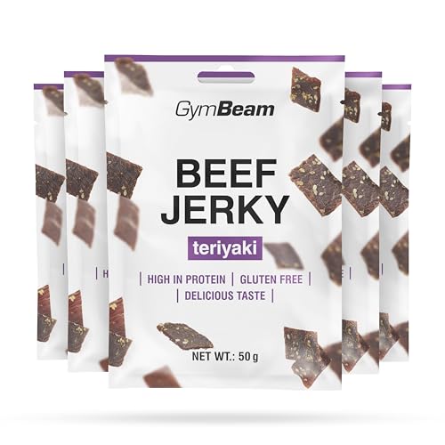 GymBeam Beef Jerky – Hochwertiger Fleischsnack aus Premium-Rindfleisch, gluten- und laktosefrei, mit hohem Eiweißgehalt, ideal für Sportler, lange Haltbarkeit (50 g (5er pack), Teriyaki)