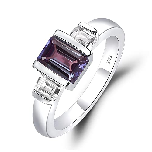 S925 Sterling Silver 3-Stone Ring Engagement Ring Emerald Cut Gemstone Ring Half Bezel Wedding Promise Rings for Women Jewelry