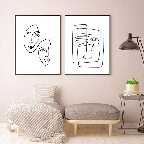 Affiche Moderne Minimaliste pour salon et chambre toile visages abstraits 50x75cm