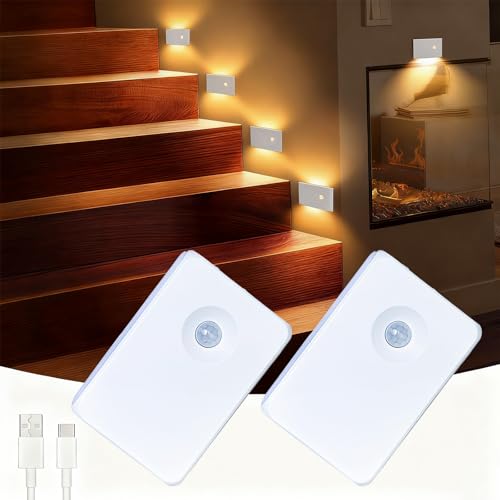 Motion Sensor Night Light, 600mAh Rechargeable Night Lights with Magnetic Base & Dusk to Dawn Sensor, Wireless Stair Lights Indoor Stick on Wall Night Lamp for Stairway Hallway Bedroom (2 Packs)