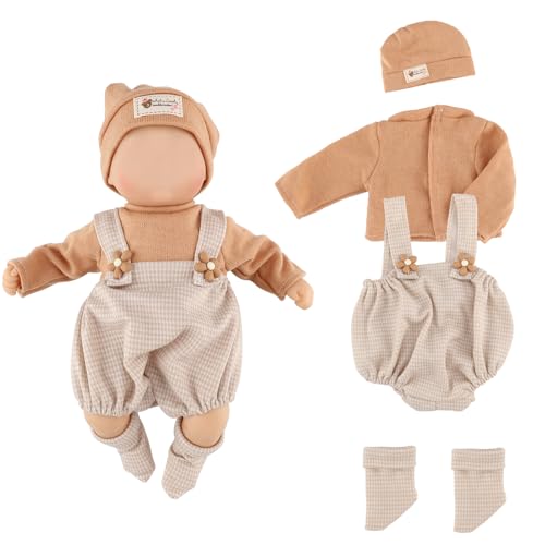 Foydream Roupas para bonecas para bebé, 4 peças roupa bebé com blusa castanha, calças, chapéu e meias, 38 - 45 cm, meninas de aniversário