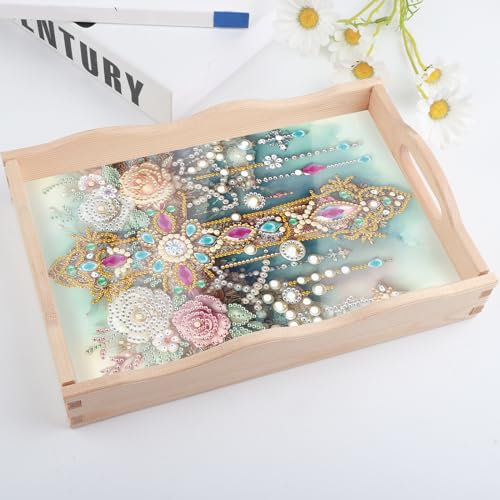 Image of AiYuanzsh DIY Cross Diamond Art Tray Organizer for Adults | Handmade Wooden, Mosaic Serving Tray Kit, Diamond Painting Trays with Lids, Living Room Home Organizer