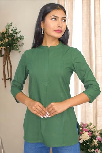 Image of JAIPUR HAND BLOCK Women's Pintuck Plain Short Cotton Kurti|Top STYLE-S91